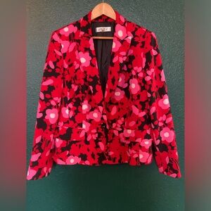 Kasper Red and Pink Floral Blazer Jacket size 12 GUC